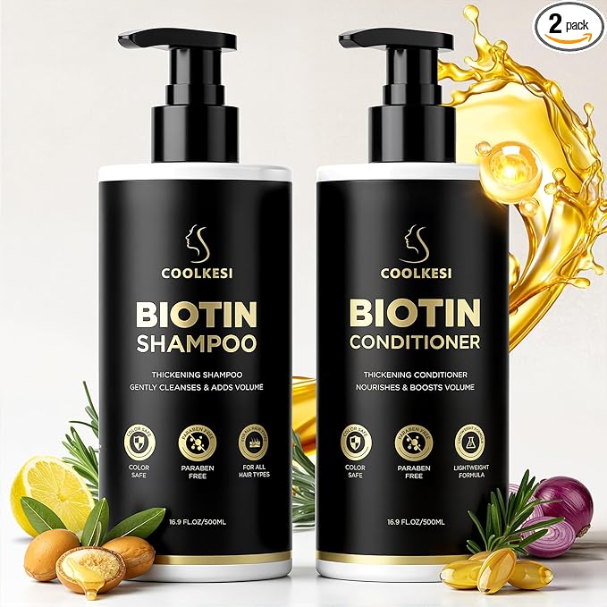 COOLKESI Tripeptide-Infused Biotin Hair Growth Shampoo and Conditioner Set, Onion Anti-Loss Volumizing Moisturizing Treatment for Soft Shine Hair, Rosemary Dandruff Routine Shampoo for Men and Women, 2x16.9oz Moisturiser