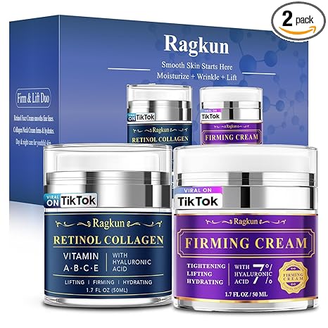 Ragkun Ragkun Retinol Neck & Face Dual-Action Set—Collagen & Hyaluronic Acid Firming Neck Cream, Anti-Aging Day & Night Moisturizer, Instant Face Lift Wrinkle Creams for Women & Men, 2-Pack Moisturiser