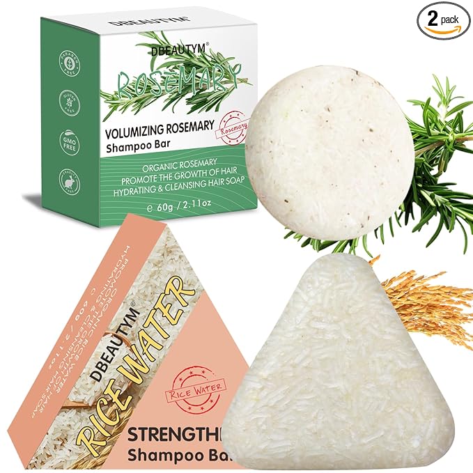 DBEAUTYM 2 Pack Rice Water Rosemary Hair Shampoo Bar,Solid Shampoo Bar for Hair Growth – Strengthening Hair Shampoo for Men and Women – Reduce Breakage,Boosts Shine,Soap for Dry Damaged Hair skincare