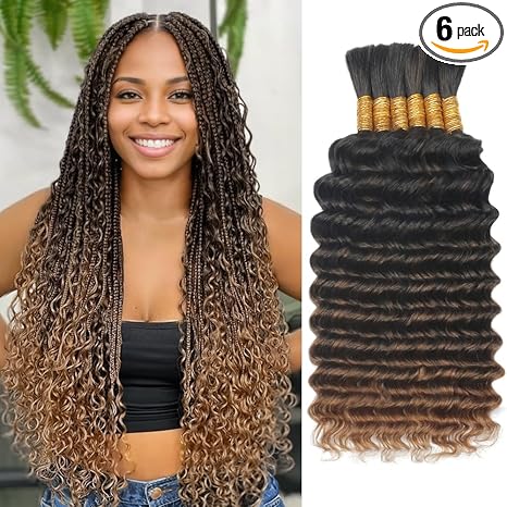 LEISWISS Human Braiding Hair for Boho Braids T30 150g 6 Bundles/Pack 18 Inch Deep Wave Bulk Human Hair for Braiding Virgin Ombre Braiding Hair Extensions Wet And Wavy Human Boho Braiding Hair Bundles skincare