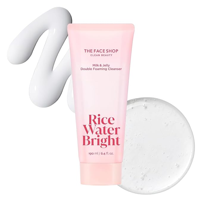 The Face Shop The Face Shop Rice Water Bright Milk & Jelly Double Cleanser, Double Cleansing in Half the Time, 2-in-1 Makeup Remover & Face Wash, Hydrating & Moisturizing, Korean Skin Care, Vegan, 6.4 fl. oz. Korean Water Cleanser