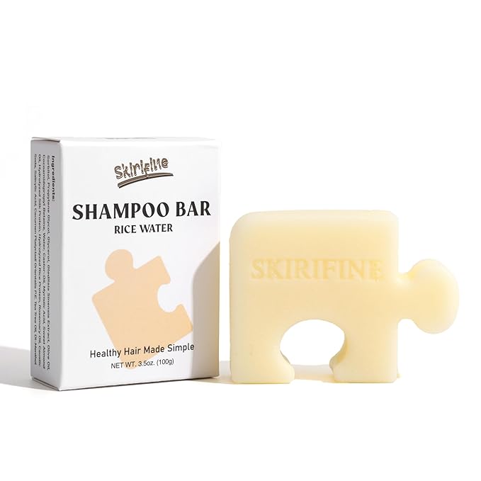 SKIRIFINE Puzzle-Shaped Rice Water Shampoo Bar – Gentle Cleansing & Moisturizing for Dry or Sensitive Scalp, Fermented Rice Scent, Vegan Solid Shampoo (3.5oz) Moisturiser