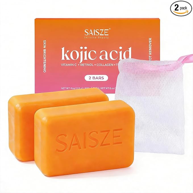 SAISZE Turmeric Soap, Kojic Acid Soap Bar, 4oz x 2 BARS, Dark Spots Remover for Face and Body, Brightening, Hyperpigmentation skincare