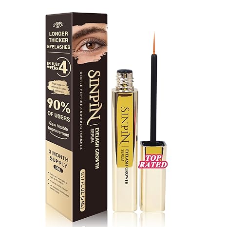 SINPIN Natural Lash Growth Serum – See Visible Results in 4 Weeks | SINPIN Eyelash Serum without Prostaglandin, Enriched with Biotin, Panthenol & Peptides for Longer, Thicker Lashes, 5ML Serum