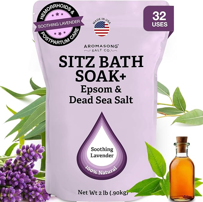 Aromasong Aromasong Sitz Bath Soak 2lb – Sitz Bath Salt for Hemorrhoid & Postpartum Care – Dead Sea & Epsom Salt Soak with Lavender, Chamomile & Tea Tree – Natural Sitz Bath Salts – Made in USA skincare