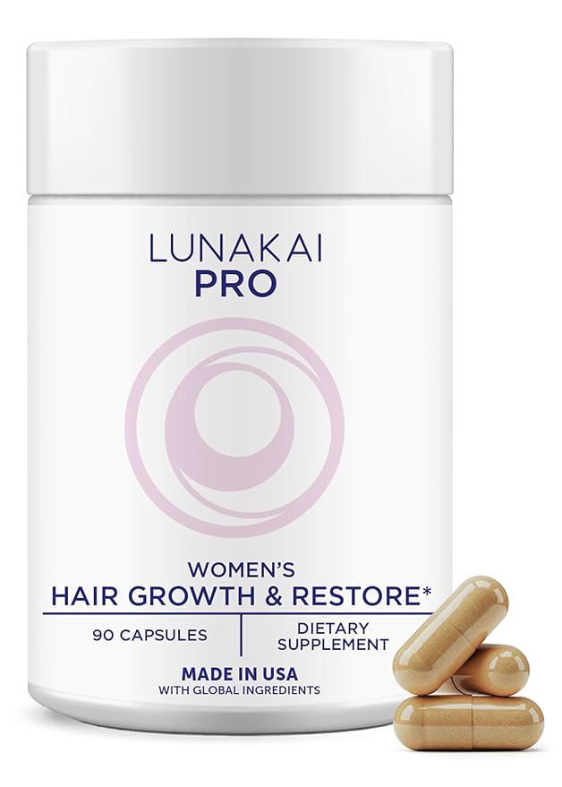 Lunakai Lunakai PRO USA Made Women’s Hair Growth & Restore Vitamins – Advanced 15+ Nutrient Complex for Visible Results – Natural Thicker Hair Growth Supplement, 90ct skincare