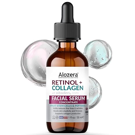Alozera Alozera Retinol Collagen Serum for Face with Plant Stem Cell & Peptides, Anti Aging Facial Serum for Fine Lines & Wrinkles, Tighter & Firmer Skin, Fast-Absorbing, Non-Greasy, Day & Night Serum Serum