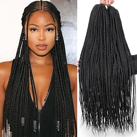 Union Beauty Unionbeauty 8 Packs Box Braids Crochet Hair 18 Inch Pre-looped Medium knotless Crochet Box Braids Goddess Box Braids Crochet Hair for Black Woman Synthetic Braiding Hair Extension 1B# skincare