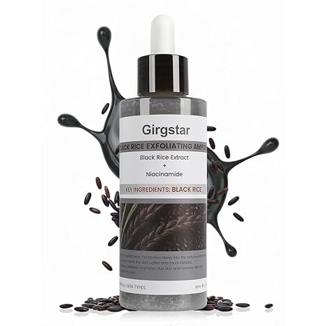Girgstar Black Rice Exfoliant Peeling Ampoule 80ml - Gentle Chemical Peel for Face & Pore Cleaner - Hydrating Rice Serum Facial Peels for Blackhead Remover & Daily Skin Care Exfoliator