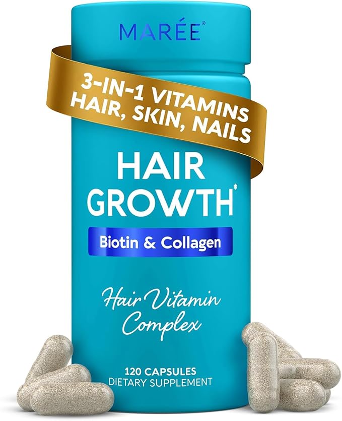 MAREE MAREE Hair Growth Vitamins - Faster Thicker Hair Growth Products - Biotin & Collagen Complex Hair Growth Supplements - Hair Vitamins for Hair Loss for Women & Men - Vitaminas Para El Cabello 120 Pills skincare