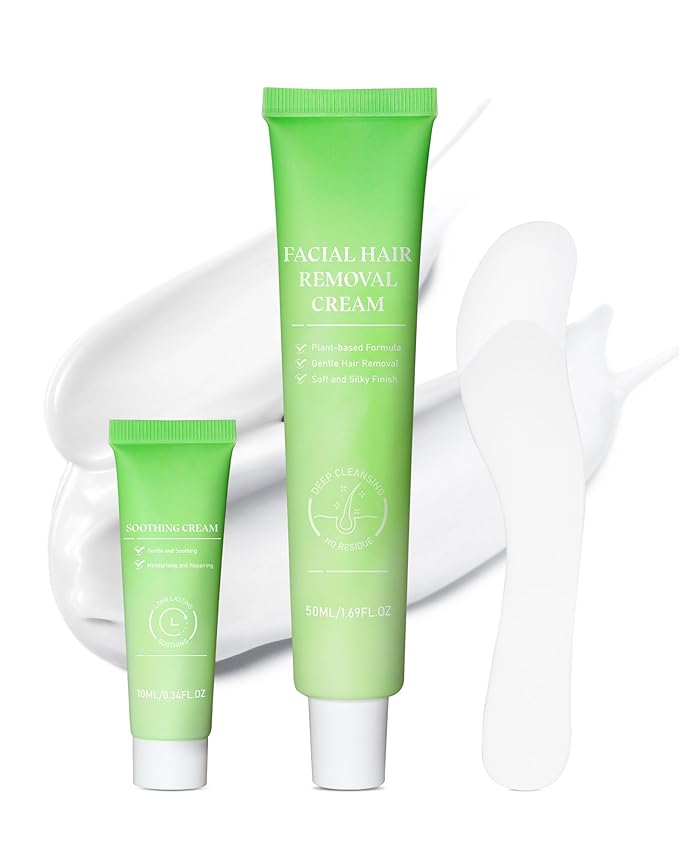 Zeponyx Painless Facial Hair Removal Cream for Women - Sensitive Skin 2-in-1 Kit with Soothing Cream | Upper Lip & Chin Hair Remover | At-Home Depilatory (4 Min, 7 Days Smooth),2.03 Fl Oz Moisturiser