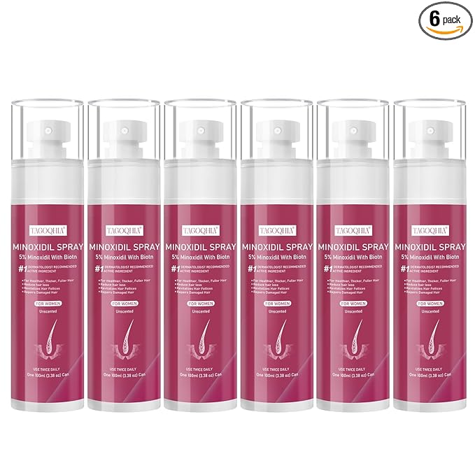 TAGOQHIA 5% Minoxidil for Women Hair Regrowth Spray, hers hair regrowth treatment Infused with Biotin, Extra Strength Treatment to Combat Hair Loss and Thinning, 6 Bottles（100 Ml) skincare