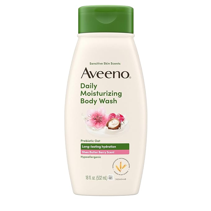 Aveeno Aveeno Daily Moisturizing Body Wash with A Shea Butter Berry Scent & Soothing Prebiotic Oat, Provides Long-Lasting Hydration for Sensitive Skin, Hypoallergenic, Paraben-Free, 18 fl. oz Moisturiser
