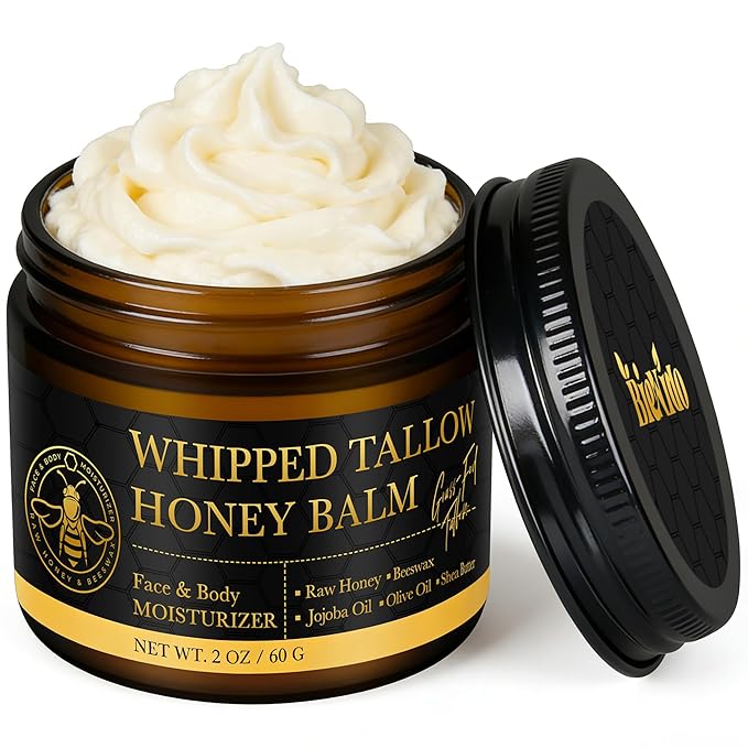 BieNido Organic Grass-Fed Tallow Balm for Face: Whipped Beef Tallow Cream with Raw Honey for Sensitive and Dry Skin, Natural Formula for Soothing & Deep Hydration Moisturiser