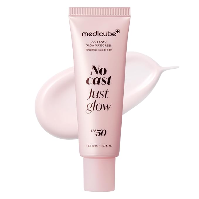 medicube medicube No Cast Just Glow Collagen Sunscreen | SPF 50 Broad Spectrum Face Sunscreen | Lightweight, Non-Sticky, Hydrating Formula | Peptide, Cica for Soothing & Glow | Korean Skincare Korean Sunscreen