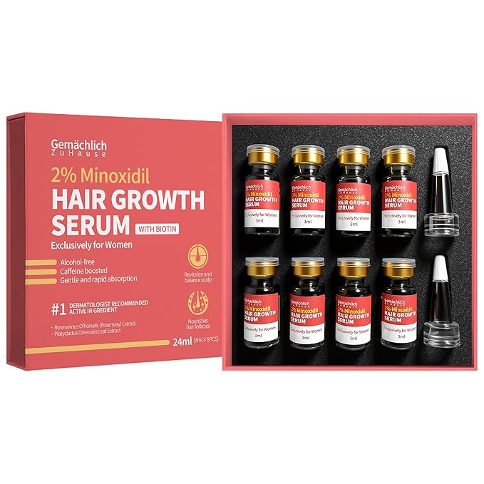 Gemächlich Zu Hause Minoxidil for Women Hair Growth with Biotin, Extra Strength Topical Minoxidil Serum Solution with Rosemary for Hair Regrowth Treatments, Non-Greasy, Helps Prevent Hair Thinning & Hair Loss Serum