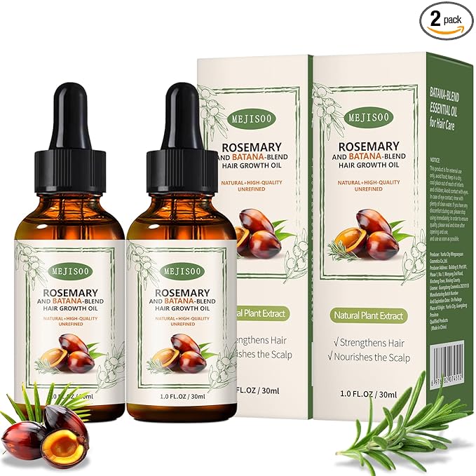 UPsyussa 2 Pack Organic Batana Rosemary Oil for Hair Growth & Anti-Hair Loss, 2PCS 1 fl oz Natural DHT Blocker Scalp Treatment for Thinning Hair, Nourishing Dry Scalp & Strengthening Follicles skincare