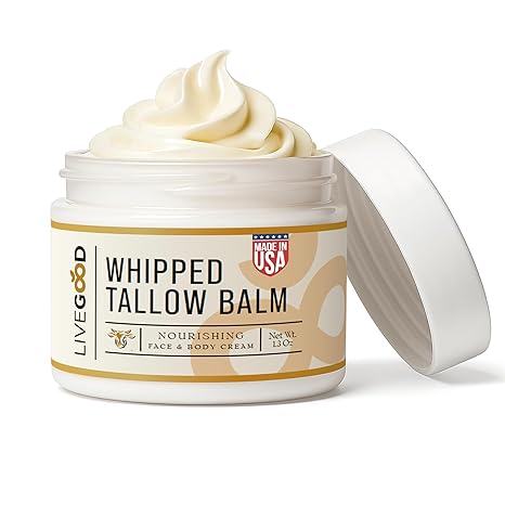 LIVEGOOD LIVEGOOD Whipped Tallow Balm, Grass Fed Beef Tallow for Skin with Vitamins A, D, E, K, Deeply Moisturizing Beef Tallow Moisturizer for Face and Body Hydration (2 oz) Moisturiser