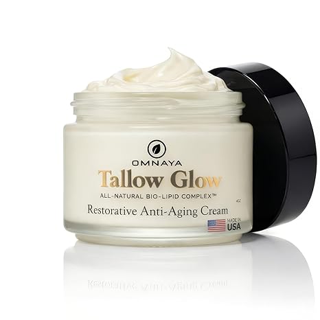 Omnaya Organic Premium Grass-Fed Beef Tallow for Skin - With Bakuchiol & Gotu Kola for Anti-Aging, Face & Body Cream with Jojoba, Honey, Greek Olive Oil 4oz Moisturiser