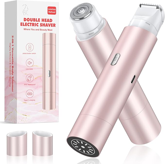 NIPOO Bikini Trimmer for Women, Dual Head Face Shaver Body Hair Trimmmer, IPX7 Waterproof Womens Electric Razor for Legs, Rose Gold skincare