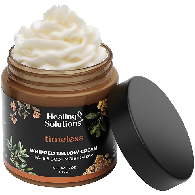 Healing Solutions Healing Solutions - Whipped Tallow Balm, Frankincense, Myrrh & Sandalwood Scent, Grass Fed/Grass Finished Beef Tallow w/Organic Jojoba & Manuka Honey for Skin, Face & Body, All Natural Moisturizer Moisturiser
