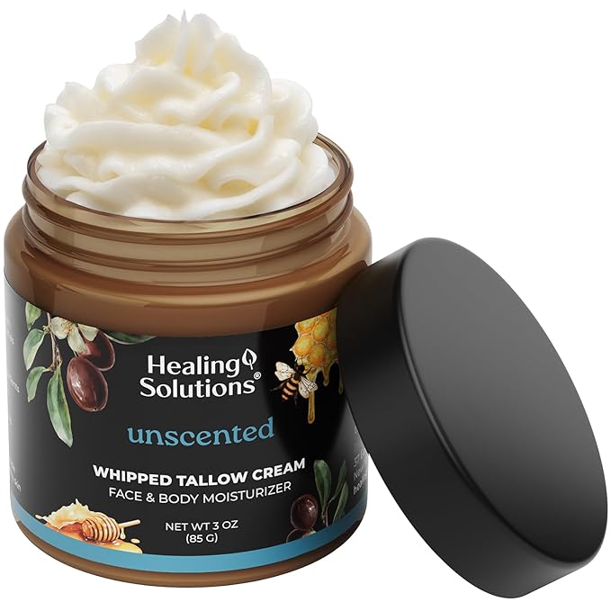 Healing Solutions Healing Solutions - Whipped Tallow Balm, 100% Grass Fed/Grass Finished Beef Tallow with Organic Jojoba & Manuka Honey for Skin, Face & Body, All Natural Moisturizer Cream, Made in USA Moisturiser