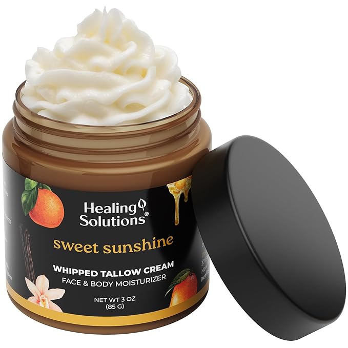 Healing Solutions Healing Solutions - Whipped Tallow Balm, Mango, Orange, Vanilla Scent, Grass Fed/Grass Finished Beef Tallow, Organic Jojoba & Manuka Honey for Skin, Face & Body, All Natural Moisturizer, Made in USA Moisturiser