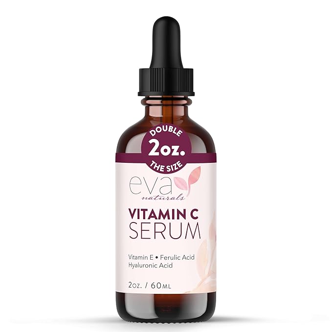 Eva Naturals Eva Naturals Vitamin C Serum for Face - 20% Vit C with Hyaluronic Acid, Ferulic Acid & Vitamin E - Facial Serum for Dark Spots, Acne, Anti Aging, Glow & Even Skin Tone, 2 Fl Oz Serum