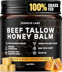 Zenolio Labs Organic Beef Tallow for Skin Face - Tallow and Honey Balm for Face - Whipped Grass-Fed Moisturizer with Raw Honey & Beeswax - Hydrating Body Cream for Dry, Cracked and Sensitive Skin Moisturiser