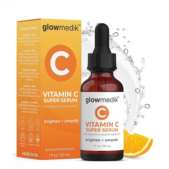 Glowmedik GlowMedik Vitamin C Serum for Face - Illuminating Brightening Serum for Dark Spots - Dark Spot Corrector with Hyaluronic Acid & Vitamin E - Fine Lines & Wrinkles, Sensitive Skin, Made in USA 1 fl oz Exfoliator