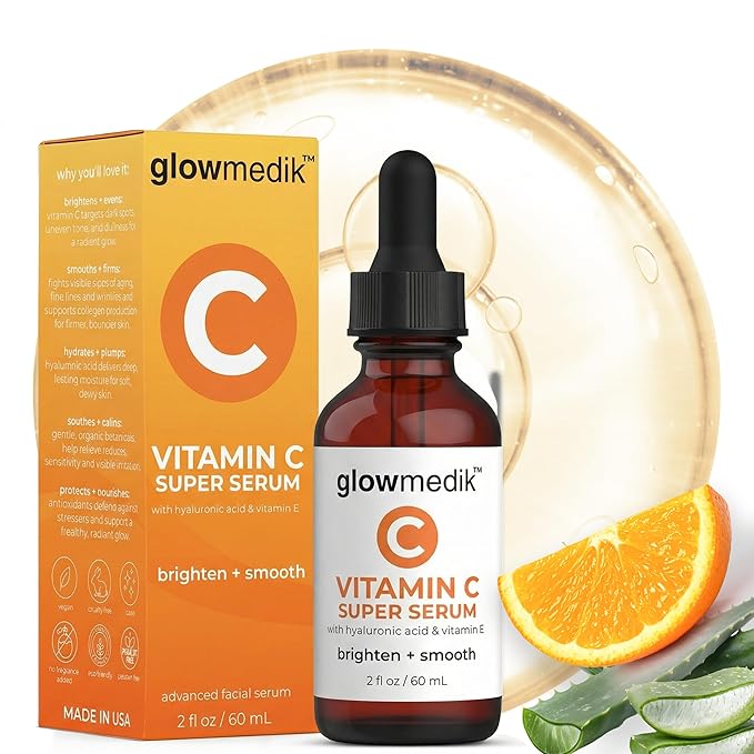 Glowmedik GlowMedik Vitamin C Serum for Face - Illuminating Brightening Serum for Dark Spots - Dark Spot Corrector with Hyaluronic Acid & Vitamin E - Fine Lines & Wrinkles, Sensitive Skin, Made in USA 2 fl oz Exfoliator