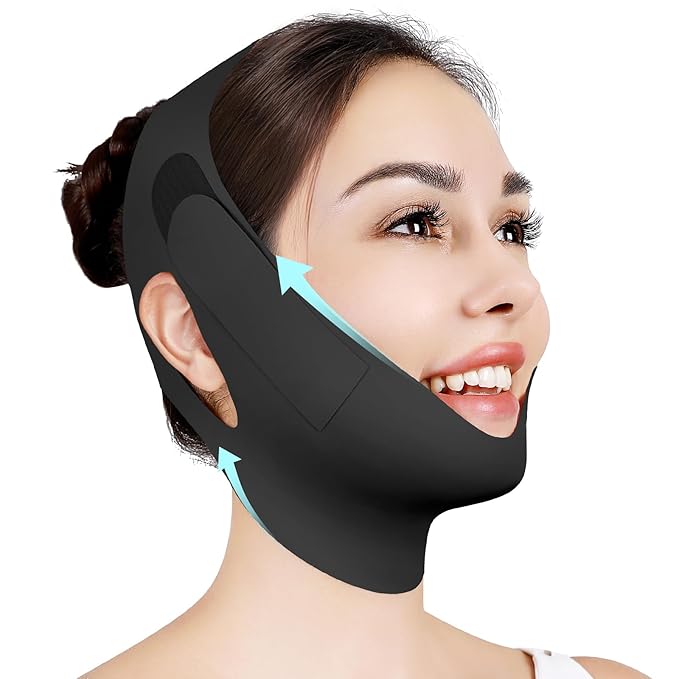 Juskaa Chin Strap for Sleeping,Adjustable Chin Strap,Jaw Strap,Jawline Shaper,V Line Lifting Mask,Black,M skincare