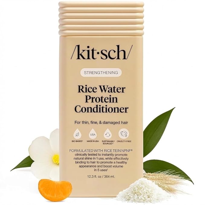 Kitsch Strengthening Rice Water Protein Conditioner for Women & Men – Hair Care for Thin, Fine & Damaged Hair, Boosts Shine & Volume – Paraben, Phthalates & Silicone Free, Made in USA - 12.3 oz skincare