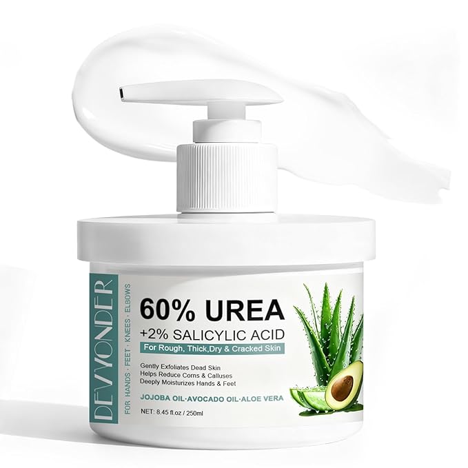 Devyonder Urea Cream 60 Percent for Feet Maximum Strength with 2% Salicylic Acid 8.45 oz, Foot Cream for Dry Cracked Heels and Feet with Jojoba Oil, Avocado Oil & Aloe Vera, Urea Lotion for Callus Remover Moisturiser