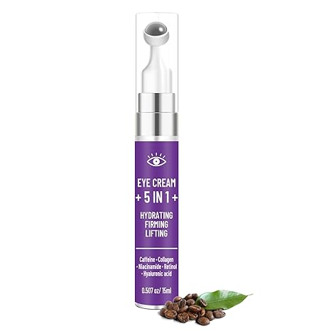 MOC LINK 5-in-1 Caffeine Eye Cream for Dark Circles & Puffiness–with Caffeine, Collagen, Niacinamide, Retinol & Hyaluronic Acid–Anti-Aging, Firming, Hydrating & Revitalizing Eye Cream for Men & Women, 0.5 oz Eye Cream