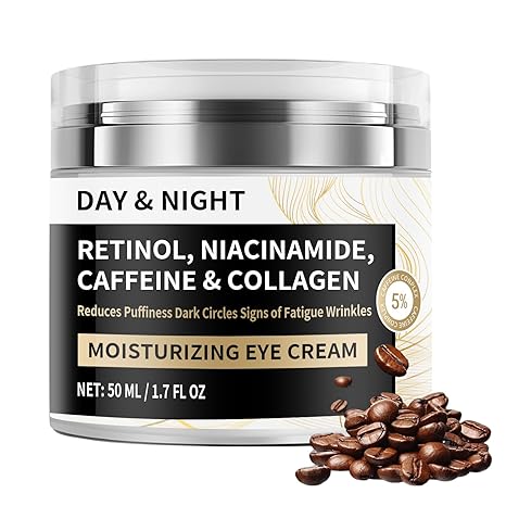 MOC LINK Day & Night Eye Cream with Caffeine, Niacinamide, Retinol & Hyaluronic Acid - Eye Cream for Anti-Aging, Dark Circles, Puffiness & Hydrated, Reducing Fine Lines & Wrinkles, Youthful Eyes, 1.76oz Eye Cream