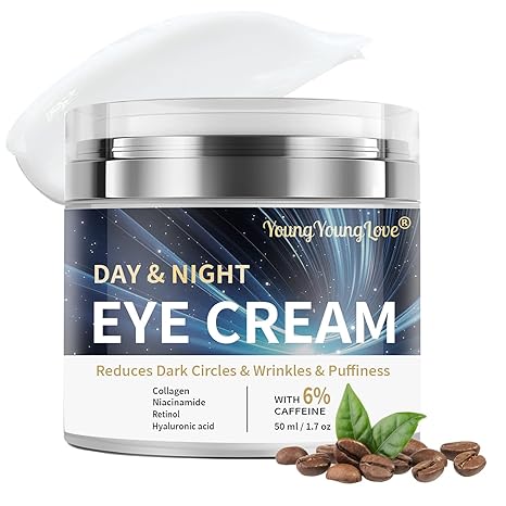 YOUNGYOUNGLOVE Day & Night Eye Cream with 6% Caffeine, Collagen, Retinol & Niacinamide - Anti-Aging, Deeply Moisturizing and Firming Eye Cream for Dark Circles, Puffiness, Fine Lines & Wrinkles, 1.76oz Eye Cream
