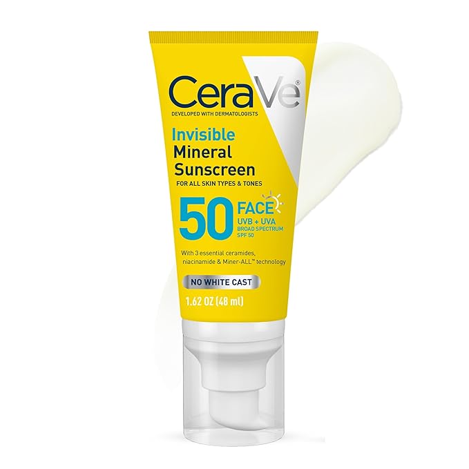 CeraVe CeraVe Invisible Mineral Sunscreen SPF 50, Face Sunscreen for Sensitive Skin With Zinc Oxide & Titanium Dioxide, Vitamin E + Niacinamide + Ceramides, Oil Free, Travel Size 1.62 oz Sunscreen