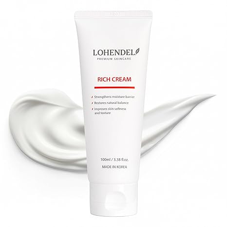 LOHENDEL Rich Cream, Intense Face Moisturizer with Ceramide, Hydrolyzed Hyaluronic Acid, Squalane for Dry & Sensitive Skin, Excess Oil Control, Skin Texture Restoration & Soothe Irritated Skin, Korean Skincare Moisturiser