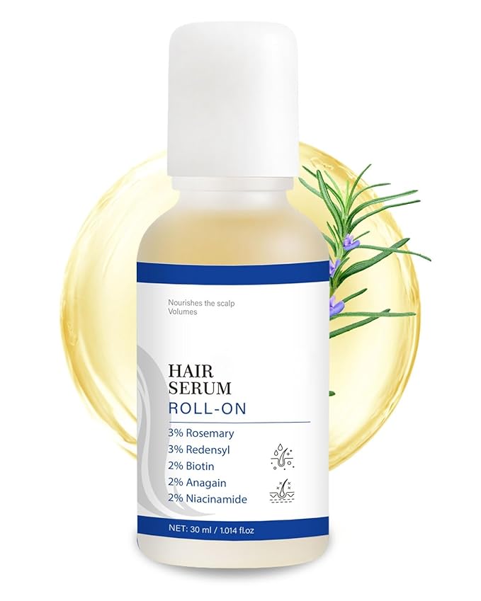 gawysbm Hair Growth Serum Roll On with Rosemary, Redensyl, Biotin, AnaGain & Niacinamide,No-Rinse & Non-Greasy For All Hair Types (1.01 fl.oz 1Pack, 3% Rosemary) Serum