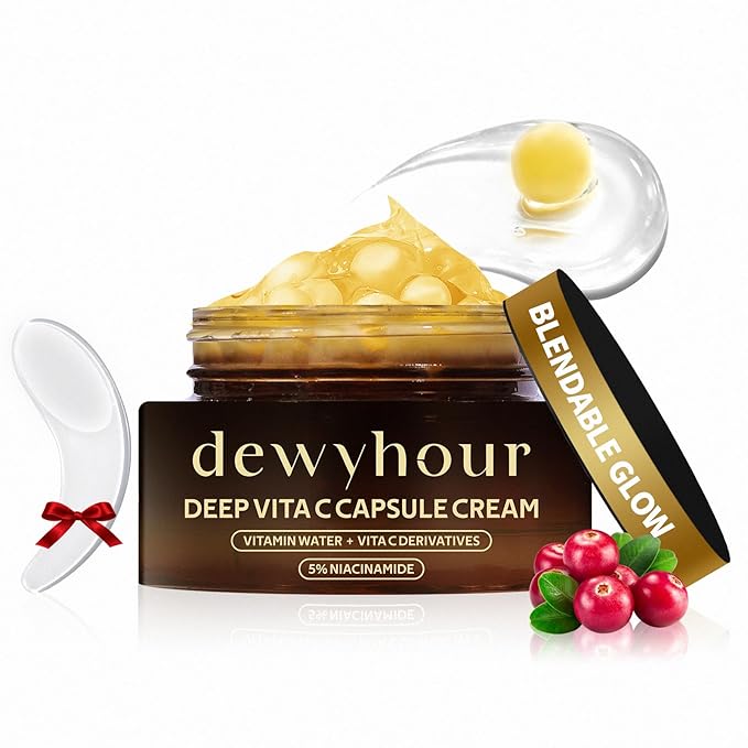 dewyhour dewyhour Deep Vitamin C Golden Capsule Face Cream, Lightweight Face Moisturizer, Smoothing & Firming, Brightening Glow, Improves Appearance of Uneven Tone, Korean Skincare, For Dry Skin Moisturiser