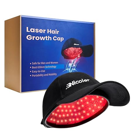 Nicoler Laser Hair Growth Cap, Red Light Therapy for Hair Growth, 650nm LLLT Low Level Laser Therapy Device for Thinning Hair Regrowth for Men Women skincare