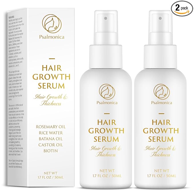 Psalmonica Hair Growth Serum: Rosemary Batana Castor Oil Rice Water Biotin Hair Oils for Hair Growth - Hair Growth Thickening Product - Hair Loss Treatments for Women Men(1.7 Fl Oz (Pack of 2)) Serum
