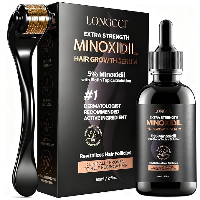 LONGCCI 5% Minoxidil Hair Growth Serum for Women: Extra Strength Hair Loss Treatment with Biotin for Thinning Hair - Regrowth Topical Solution to Restore Follicle Health & Thicker Results Serum