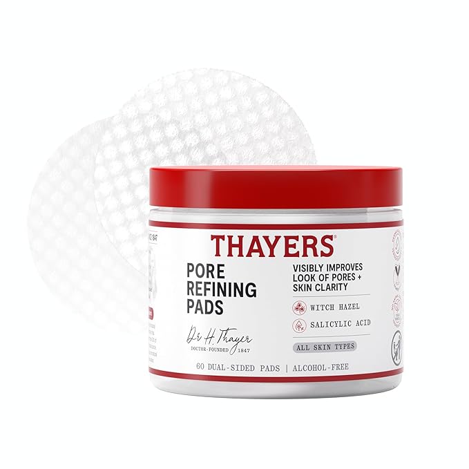 THAYERS Thayers Pore Refining Toner Pads, Dual-Sided Exfoliating Pads with Witch Hazel, Salicylic Acid & Hyaluronic Acid to Improve Look of Pores and Skin Clarity, Made For All Skin Types, 60 Count Korean face wash