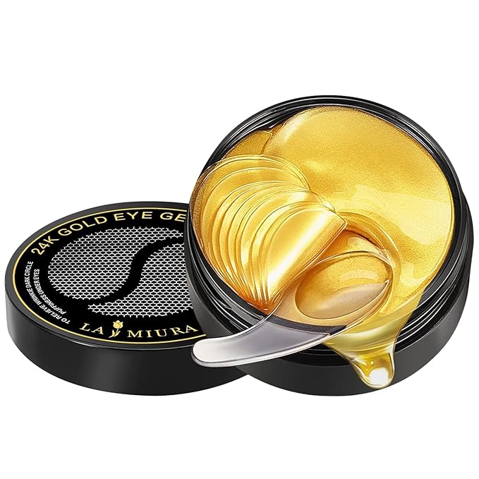 LA MIURA 24K Gold Under Eye Patches - 60 Pcs Eye Masks for Dark Circles Puffiness - Skin Care with Collagen Hyaluronic Acid - Anti-Aging & Rejuvenating Hydrogel Eye Patch skincare