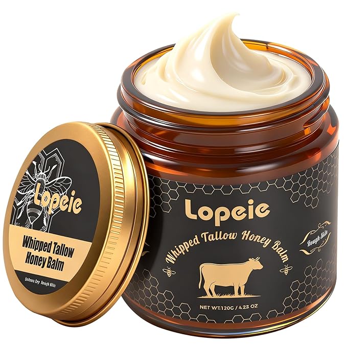Lopeie Upgraded Organic Beef Tallow for Skin & Face – Whipped Grass-Fed Tallow and Honey Balm for Dry, Sensitive Skin, Natural Hydrating Face Moisturizer with Raw Honey (Unscented) Moisturiser