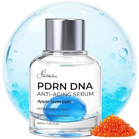 FeeMeFee Salmon PDRN DNA Anti-Aging Serum, 8000ppm(PDRN & Salmon Egg), Apple Stem Cells Bounce Ball Serum, Collagen & 9 Peptides & Hyaluronic Acids, Glass Skin Korean Skincare for Elasticity, 1.01 fl oz Serum