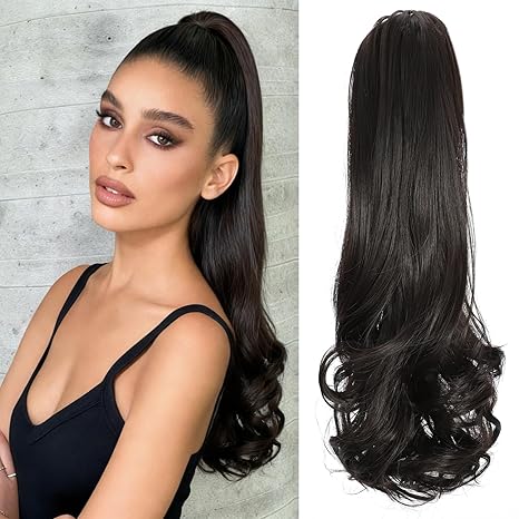 Siddiuop Claw Clip Ponytail Extension Dark Brown 18" Long Wavy Ponytail Clip in Hair Extensions for Women Curly Natural Layered Pony Tails for Short Thin Hair Synthetic Hairpiece(Brown) skincare