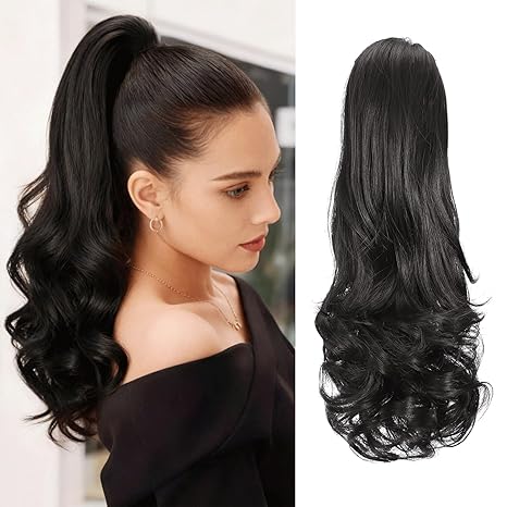 Siddiuop Ponytail Extension, 14" Short Claw Ponytail Extension Wavy Curly Jaw Clip in Pony tails Hair Extension Natural Synthetic Hairpiece for Women (Brown) skincare